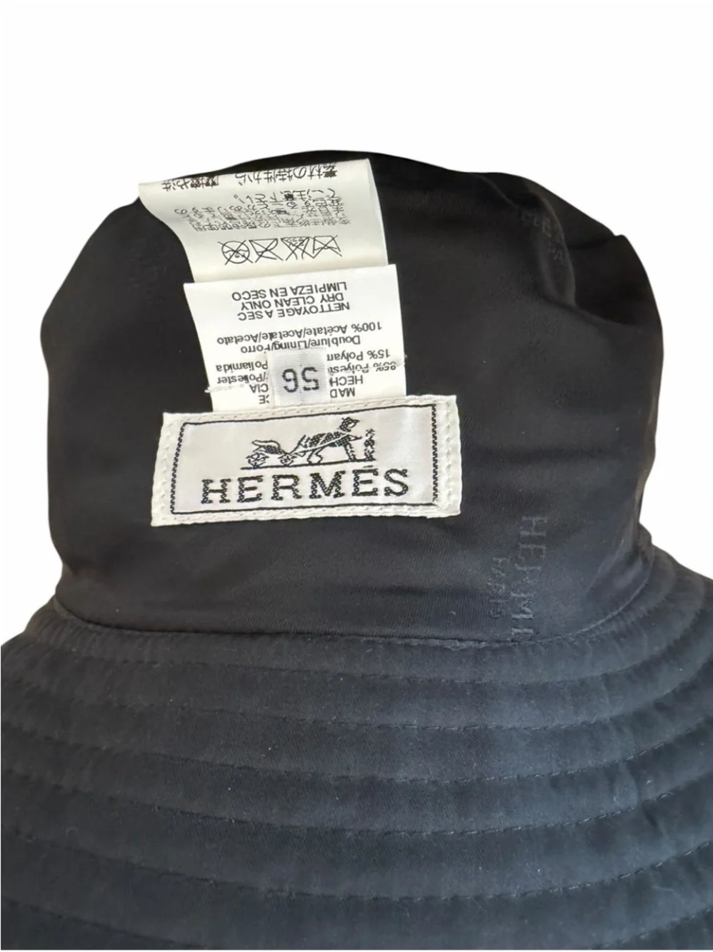 Authentic Hermès Milo Technical Waterproof Bucket Hat Black 56 Packable Sun Hat